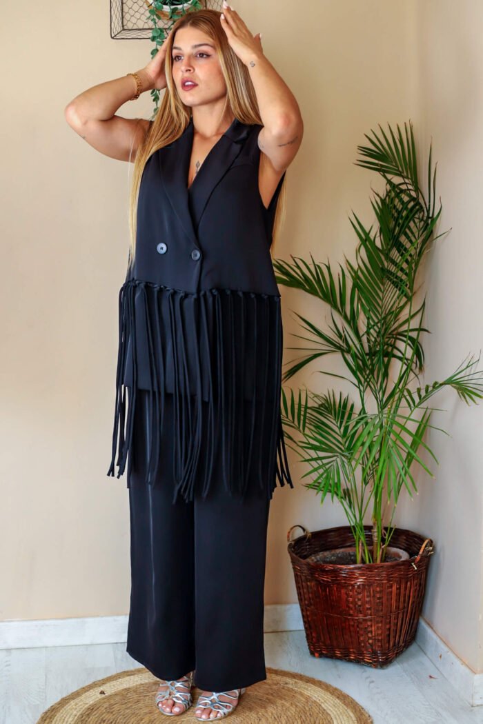 Conjunto chaleco y pantalón flecos