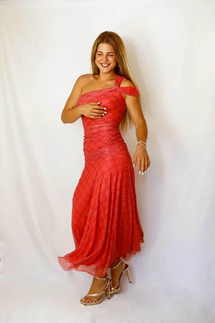 Vestido Midi Asimétrico Rosa - Imagen 3