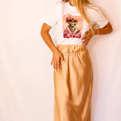 Falda Midi Raso Dorada