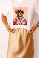 Falda Midi Raso Dorada
