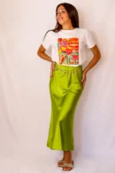 Falda Midi Raso Verde Manzana